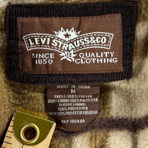 Levi Strauss Mens M Dark Brown Corduroy Plaid Fleece Lined Shacket Shirt Jacket - Picture 7 of 8